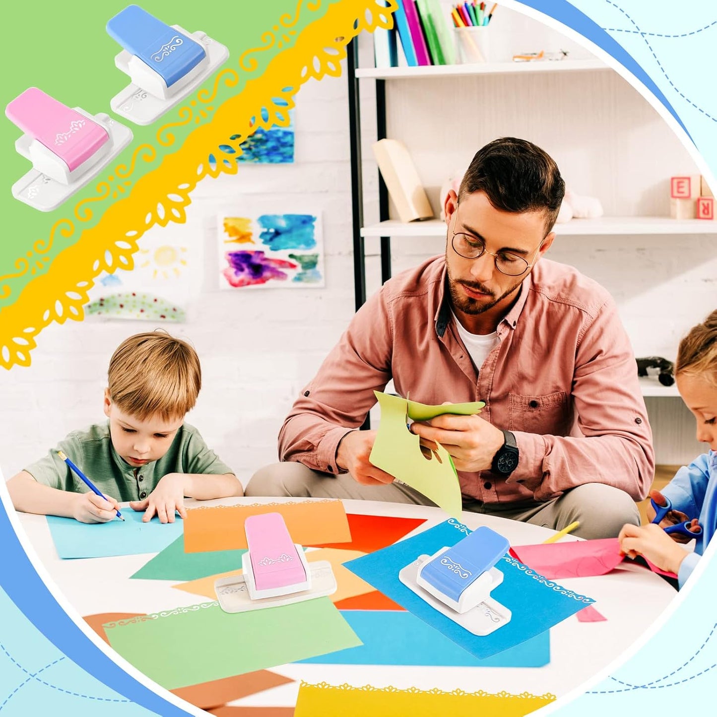 2 Pcs Paper Punch Fancy Border Edge Craft Flower Embossing Handmade DIY Gift Card Puncher for Paper Craft Scrapbooking Wedding Cards(Sweet Style)