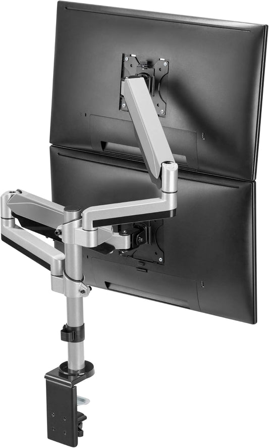 AVLT Dual 13"-27" Stacked Monitor Arm Desk Mount - Fits Two Flat/Curved Monitors, Full Motion Height Swivel Tilt Rotation Adjustable - VESA/C-Clamp/Grommet/Cable Management