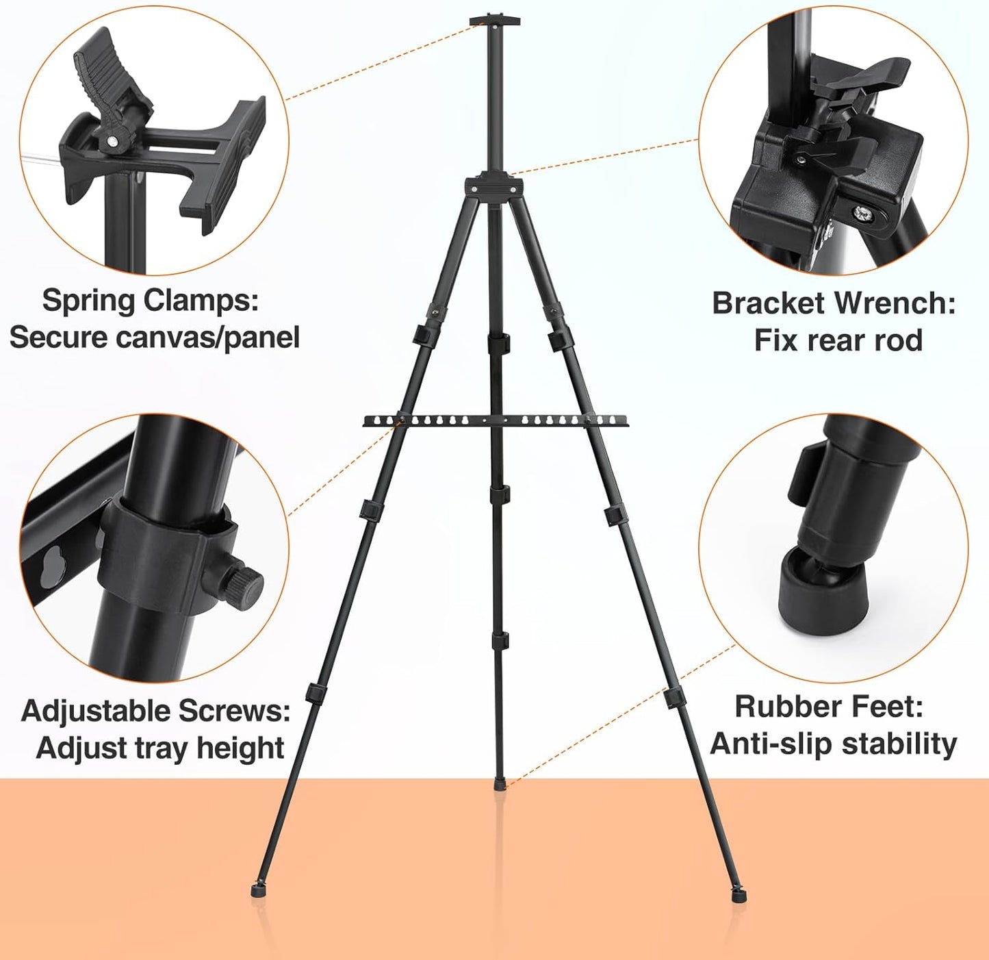 Easel Stand for Sign 2 PCS, Adjuastable Travel Art Canvas Holder with Portable Bag, Metal Tripod Poster Holder Stand Height from 17 to 66 inches, Black