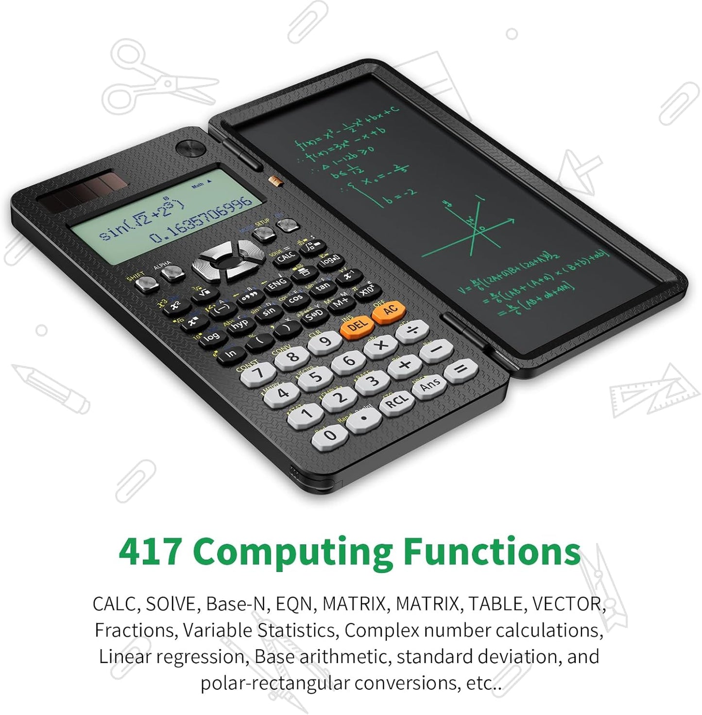 Scientific Calculator with Notepad 991ES Black Science Calculator with Writing Tablet Foldable Scientific Calculators for High School College Students School Supplies