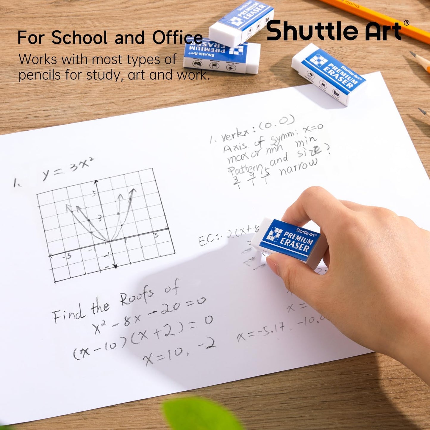 Erasers, Shuttle Art 144 Pack Premium Eraser Bulk, White Erasers Classroom Set for Kids Teachers as School and Office Supplies