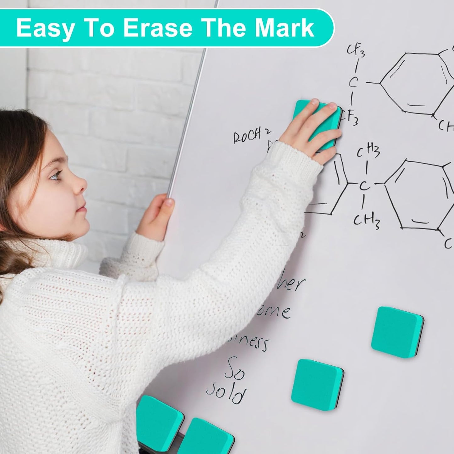 96 Pack Dry Erase Erasers, Mini Magnetic Dry Erase Eraser Bulk, Square Green White Board Dry Erasers, Ideal Chalkboard Cleansers, Perfect for Kids Classroom, Home and Office (1.97 x 1.97 Inch)