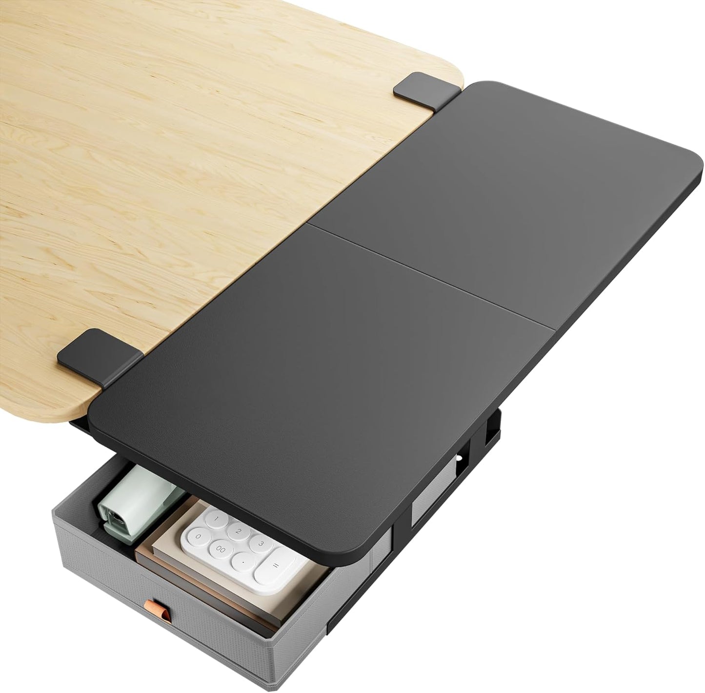 Desk Extender Tray, 28" x 12" Clamp On Desk Shelf, Desk Extension with Storage Drawer, Table Desk Arm Rest, Clamp On Keyboard Tray for Office and Home, Workstation Organizer, Large, Black