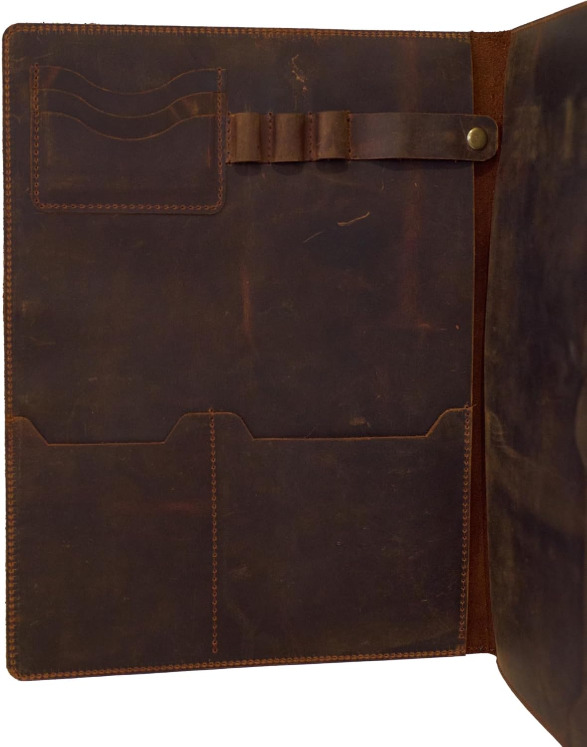 Leather Portfolio Folder - Genuine Leather Document Organizer with Multiple Pockets and Pen Holder – Business Padfolio for A4 Letter Size Papers, Professional Resume or Meeting Use (Vintage Brown)
