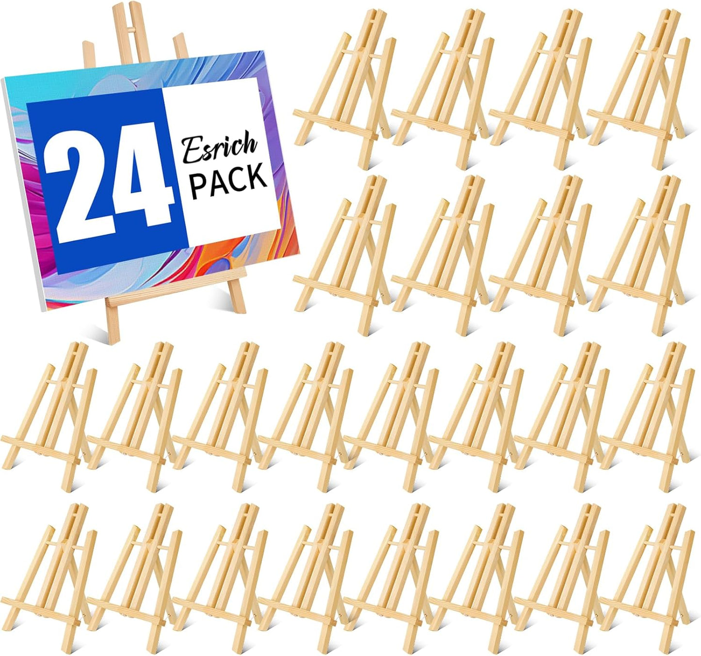 ESRICH 24 Pack 11.8" Wood Easels,Tabletop Easel for Painting,Painting Party, Displaying Canvases, Kids Student Table School Desktop, Portable Canvas Photo Picture Sign Holder