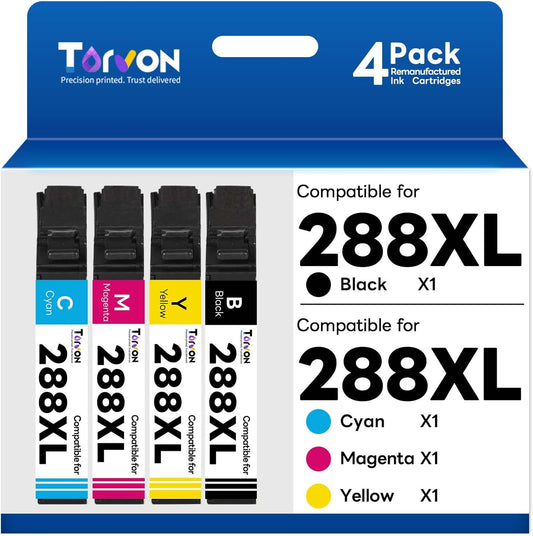Remanufactured Ink Cartridge Replacement for Epson 288 288XL Ink Cartridges Compatible with Expression XP-440 XP-330 XP-430 XP-434 XP-340 XP-446 Printer(Black, Cyan, Magenta, Yellow)