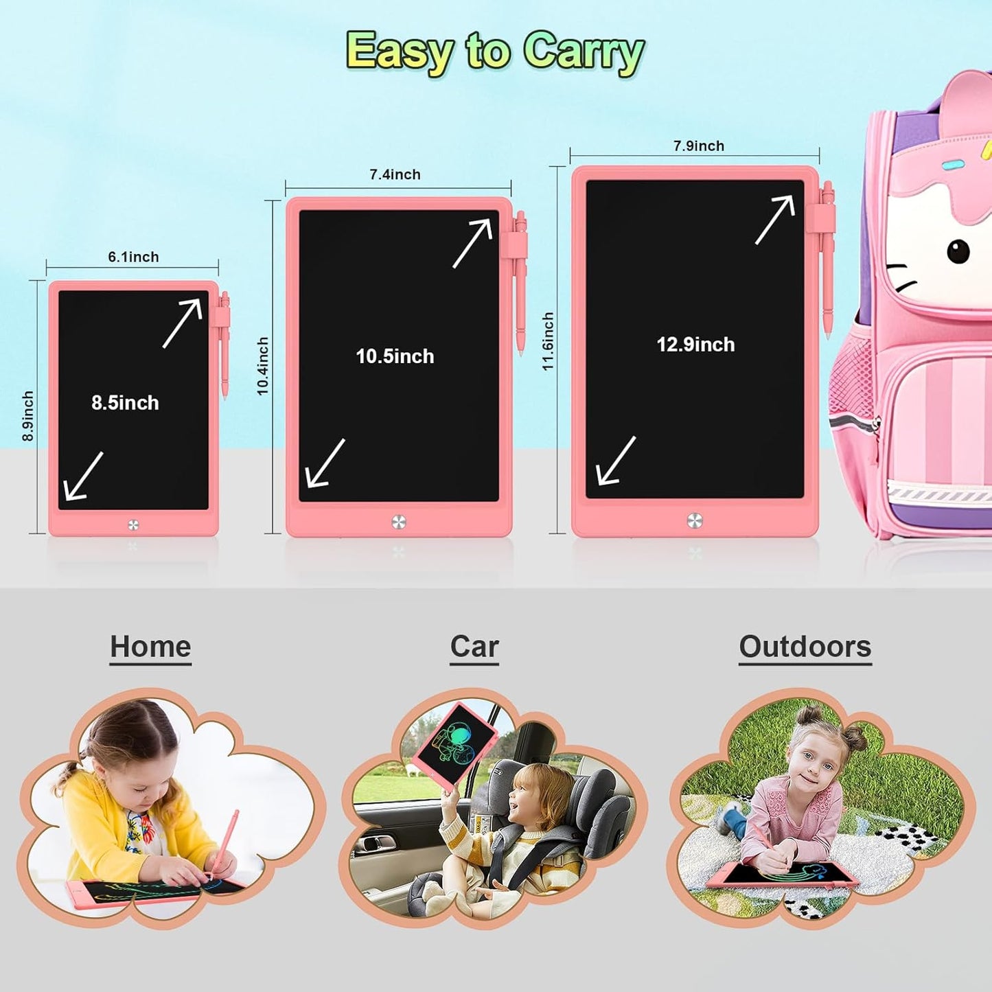 10.5 Inch LCD Writing Tablet for Kids, Colorful Toddler Doodle Board - Erasable Drawing Pad, Educational Learning Toy for Ages 3-8 - Valentine's Day Christmas Birthday Gifts (10.5 Inch, Pink)