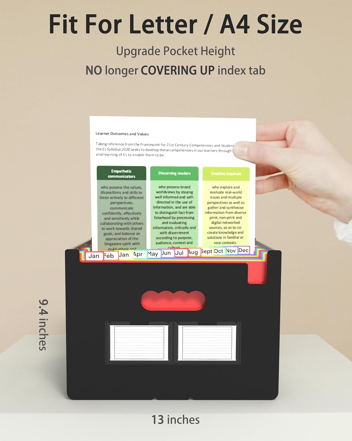 Accordion File Organizer, 2 Pack 24 Pockets Expanding File Folders, Portable Monthly Bill Receipt Documents Organizer with Colorful A-Z Tabs, Letter/A4 Size - Black