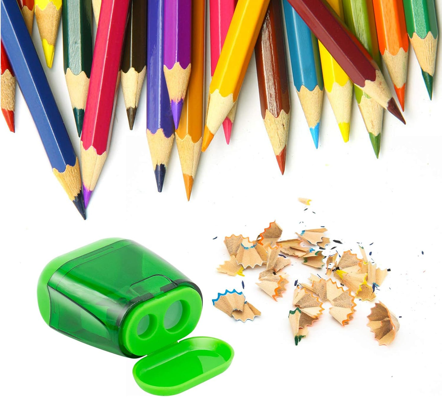 KIDMEN Manual Pencil Sharpeners,2 Holes Compact Sharpener with Lid for Kids, School and Office-12 Pack