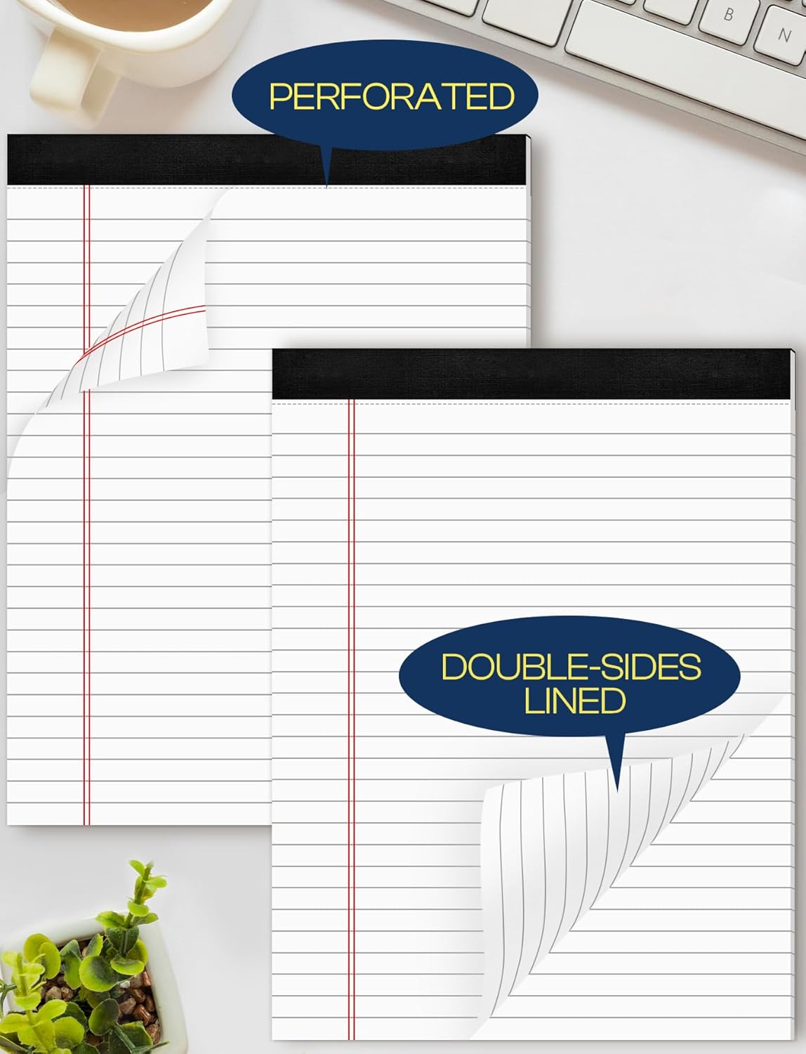 Note Pads 8.5 x 11 Inch, 10 Pack, Legal Pads 8.5 x 11, 30 Sheets Each, Wide/Legal Ruled, White Lined Legal Pads, Micro Perforated, Premium Thick Paper, Paper Pads Lined Writing Pads for School Office