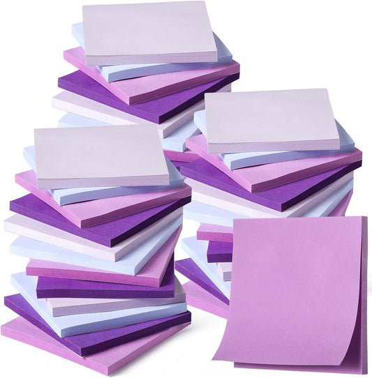 Thenshop 36 Pads Sticky Notes 3''x3'', Self Stick Notes Pads Office Supplies, 50 Sheets/pad Colored Aesthetic Sticky Accessories Home, Office, Notebook(Purple)