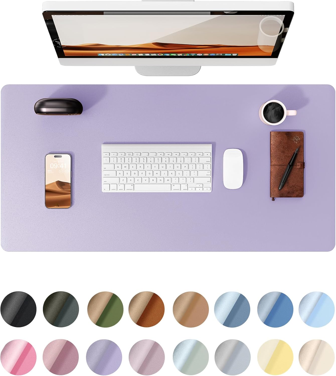YSAGi Leather Desk Protector, Office Mat, Large Mouse Mat, Non-Slip PU Leather Blotter, Laptop Pad, Waterproof Writing Pad for Office and Home (Light Purple, 23.6" x 13.8")