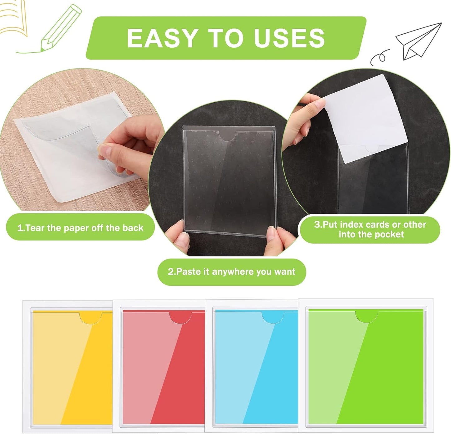 Outus 100 Pcs Clear Self Adhesive Pockets - Bin Labels for Storage Bins, Pocket Label Sleeves, Plastic Index Card Holder with Top Open for Organizing Bins Box Drawer(6 x 6 Inch)