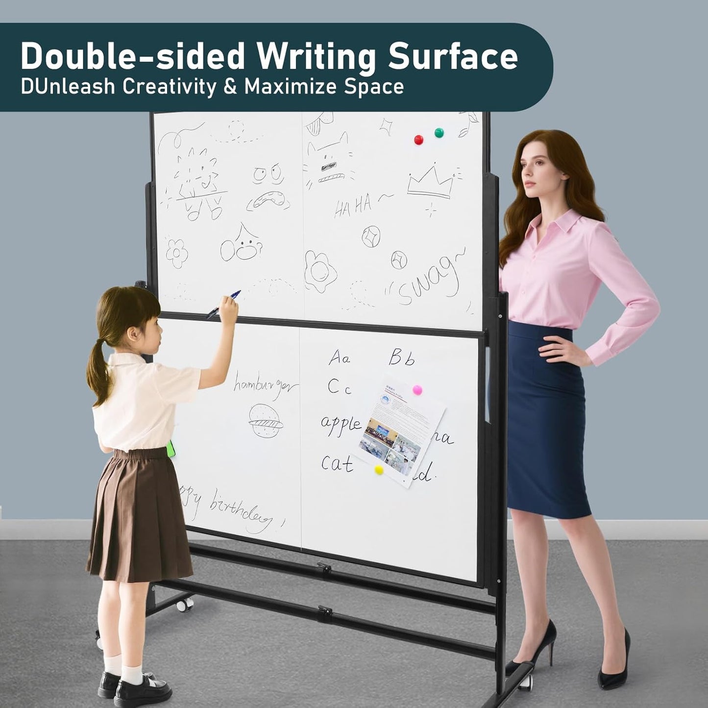 72x60 Inch Large Rolling Dry Erase Whiteboard | Height Adjustable Standing Easel with Wheels | Magnetic Double-Sided Board for Office, Home & Classroom | Teaching Supplies