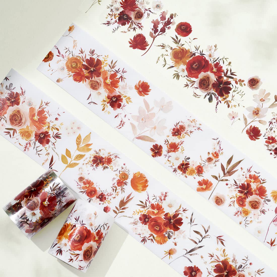 WT Copper Wide PET Tape, Single Roll, Original Designs, Floral Decorative Tape, Transparent Craft Tape for Bujo Planner & DIY Supplies, Watercolor Flowers