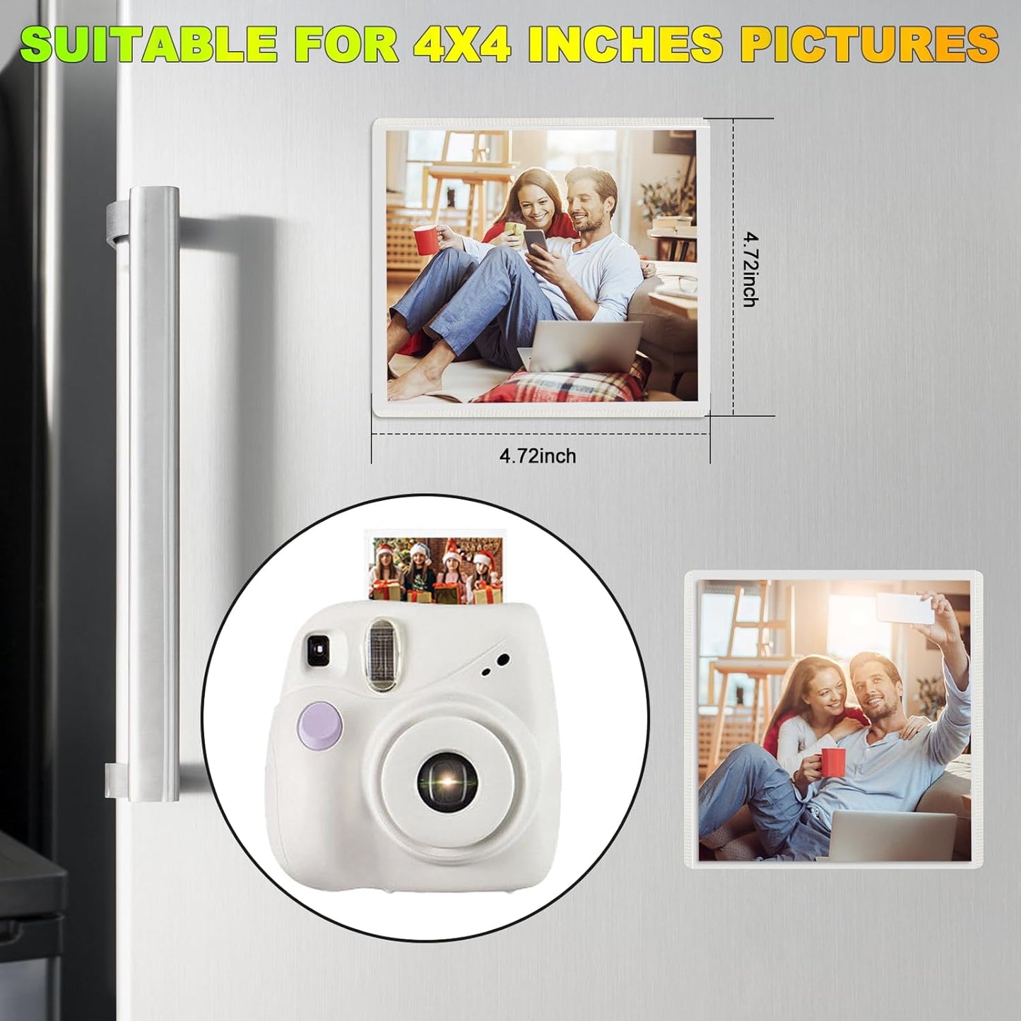 White Magnetic Picture Frame 4X4 for Refrigerator,12 Pieces Square Photo Magnets Sleeves for Fridge and Whiteboard,Locker