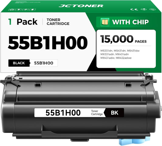 55B1H00 Toner Cartridge Black High Yield with Chip 15,000 Page-Yield Replacement for Lexmark MS331dn MS431dn MS431dw MX331adn MX431adw MX431adn MX432adwe MS331 MS431 MX331 MX431 Laser Printer 55b1000