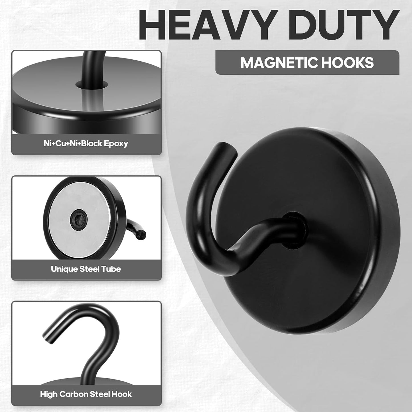 Neosmuk Magnetic Hooks, Heavy Duty 170lb Strong Magnets for Cruise Cabins, Ship Essentials, Large Metal Hooks for Hanging on Fridge(Silver,Pack of 4)