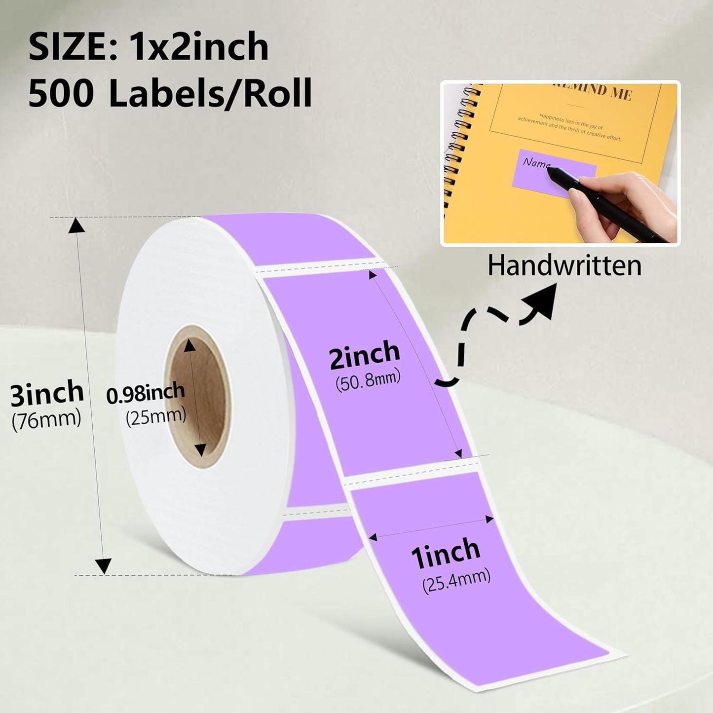 1X2 inch Label Stickers Roll for Thermal Printer 500PCS Colored Removable Freezer Labels Waterproof Blank Sticker Labels to Write on for Food Containers and Jars, Light Purple