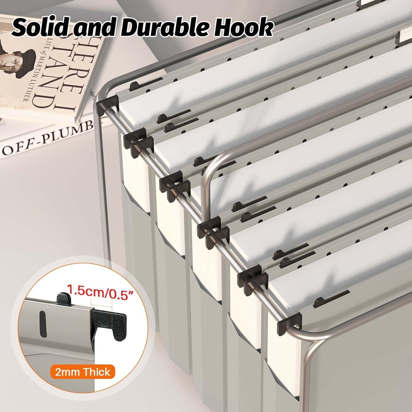 Extra Capacity Plastic Hanging File Folders,12 Pack Reinforced Expanding Hang Folder Letter Size,Accordian Pocket,Heavy Duty 2 Inch Expansion, Hard Hanging Folder Organizer for Office Home,Grey