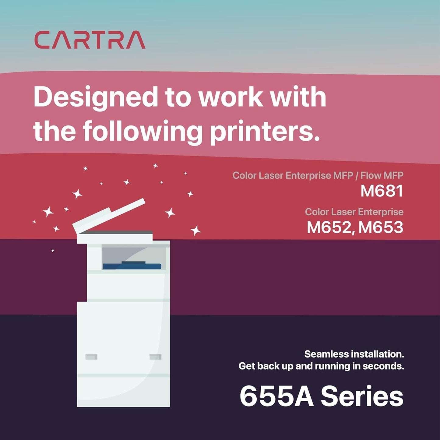 CARTRA 655A 4 Pack Toner Cartridge Replacement CF450A CF451A CF452A CF453A for HP Color Laserjet Enterprise M652n M652 M53dn M653x M653 MFP M681dh M682z Series Printer | Black Cyan Yellow Magenta.