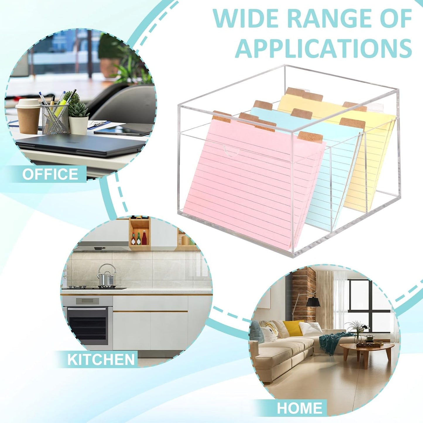 4x6 Index Card Holder Acrylic Index Card Organizer Clear Index Card Box Flash Card Holder with 5 Index Card Dividers Recipe Cards Holder Notecard Storage Box 150 Ruled Cards Stickers For Office Desk