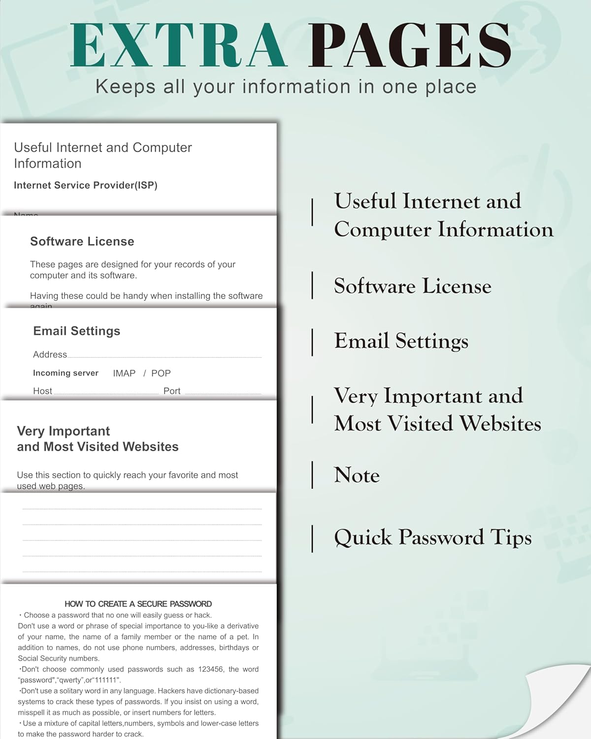 Password Keeper Book with Colorful Alphabetical Tabs, Hardcover Password Log-book for Internet Password and Website Address, 5.8"×8.4" Password Notebook for Home Office (Turquoise, Medium (5.8 x 8.4 Inch))