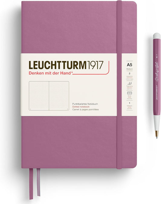 LEUCHTTURM1917 - Notebook Hardcover Medium A5-251 Numbered Pages for Writing and Journaling - Thinking Ahead (Dotted Paper, Dusty Rose)