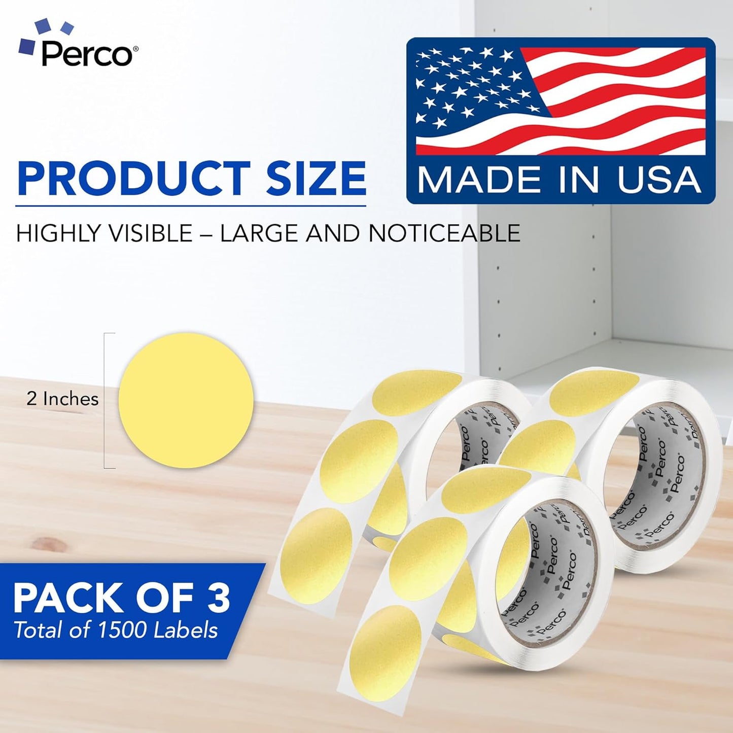 Perco Metallic Gold 2" Round Circle Dot Sticker Labels for Wedding Invitations - Multi-Roll Pack (3 Rolls, 500 Labels Each) - Permanent Adhesive, Vibrant Colors - Perforated for Easy Use, Made in USA