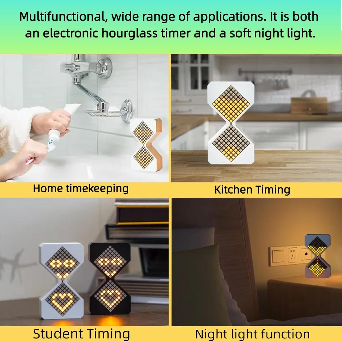 Digital Hourglass 1-30 Minute Freely Adjustable Gravity Timer Dynamic Flow Cube Led Night Light Hourglass Timer for Classroom Home Office Cooking (White, Red Light Source)