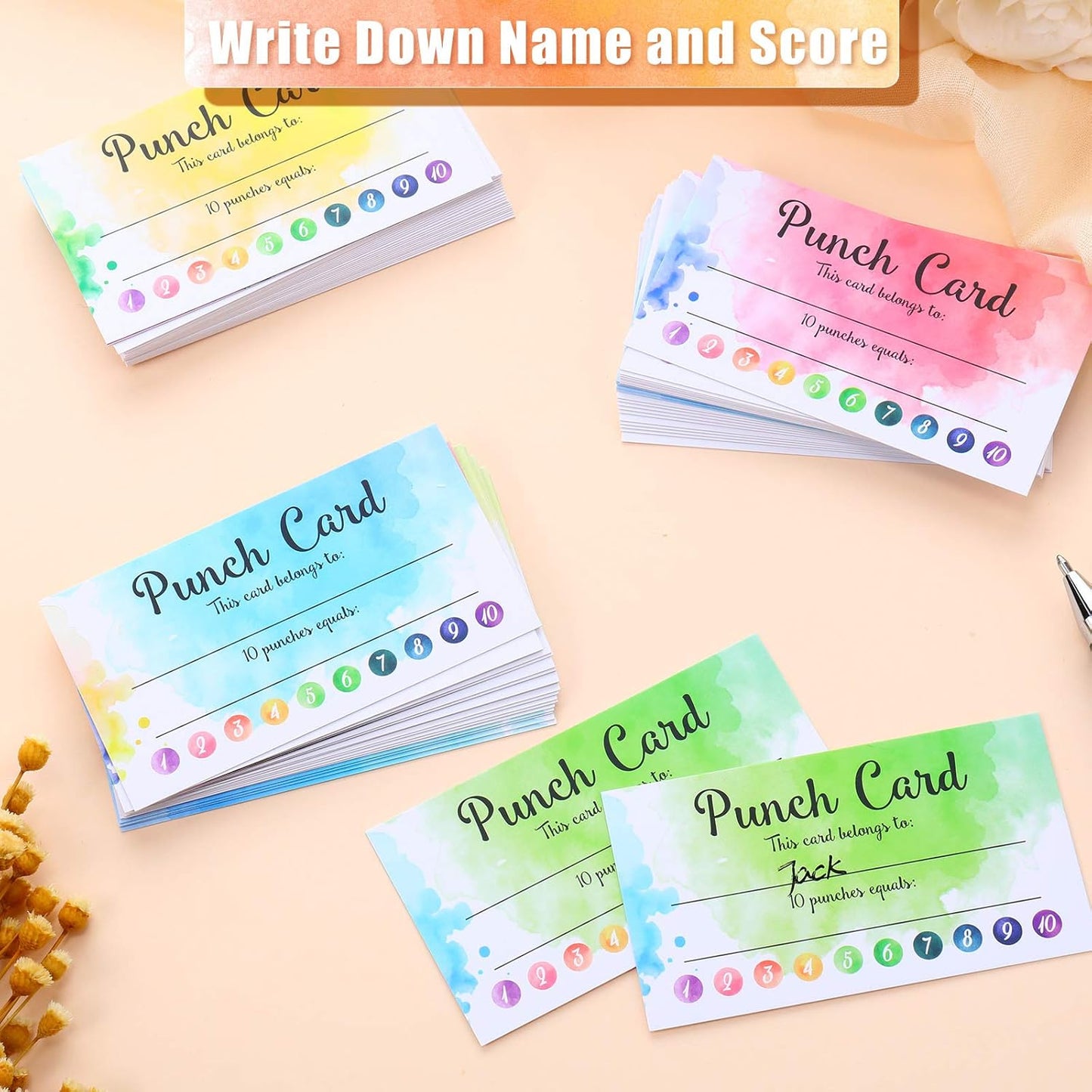 Outus 300 Pieces Watercolor Punch Cards Incentive Reward Card Student Awards Punch Cards for Classroom Business Kids Students Teachers School Supplies