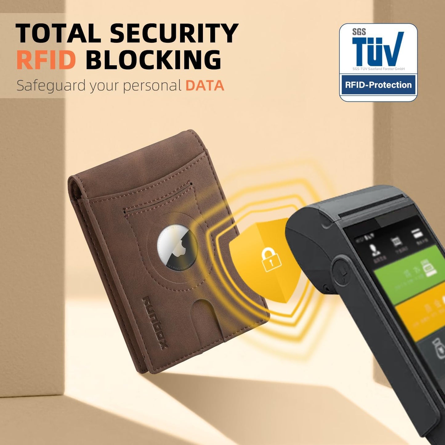 RUNBOX AirTag-Wallet-Mens-Slim-RFID Blocking Wallets Leather with Bill Compartment Air Tag Bifold Card Holder Wallet Gifts for Men Dad