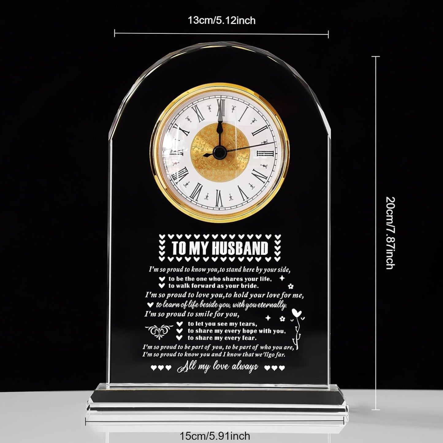 Gifts for Husband from Wife，Romantic Birthday Gifts for Husband Home Office Desk Decorations, Christmas, Wedding Anniversary, Valentine's Day and Father's Day Gifts Glass Clock Gift (Battery not Included) (Husband Gifts)