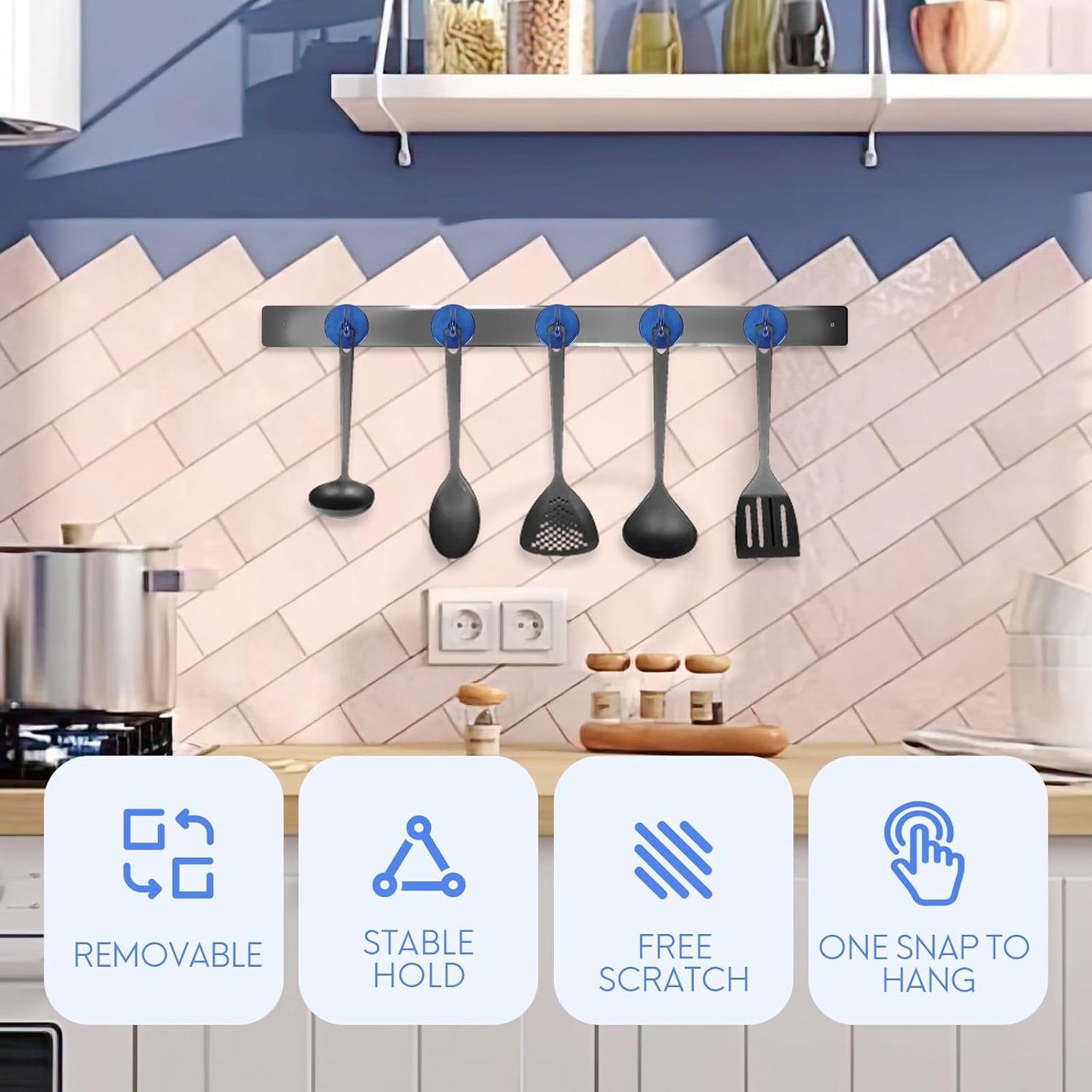 Neosmuk Magnetic Hooks, Heavy Duty 170lb Strong Magnets for Cruise Cabins, Ship Essentials, Large Metal Hooks for Hanging on Fridge(Navyblue,Pack of 4)