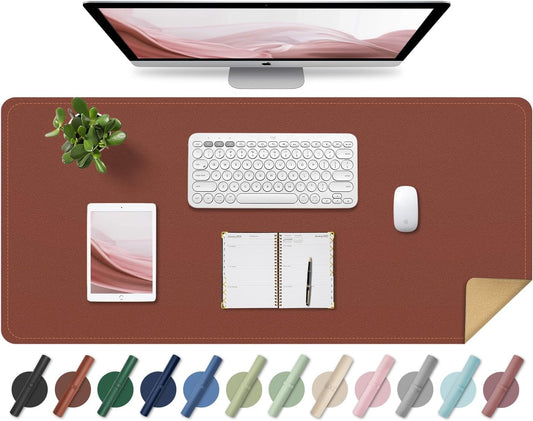 Non Slip Desk Mat, 31.5" x 15.7" PU Leather Desk Pad, Cork Desk Mat for Desktop, Desk Pad for Keyboard and Mouse, Ideal for Office and Home, Brown