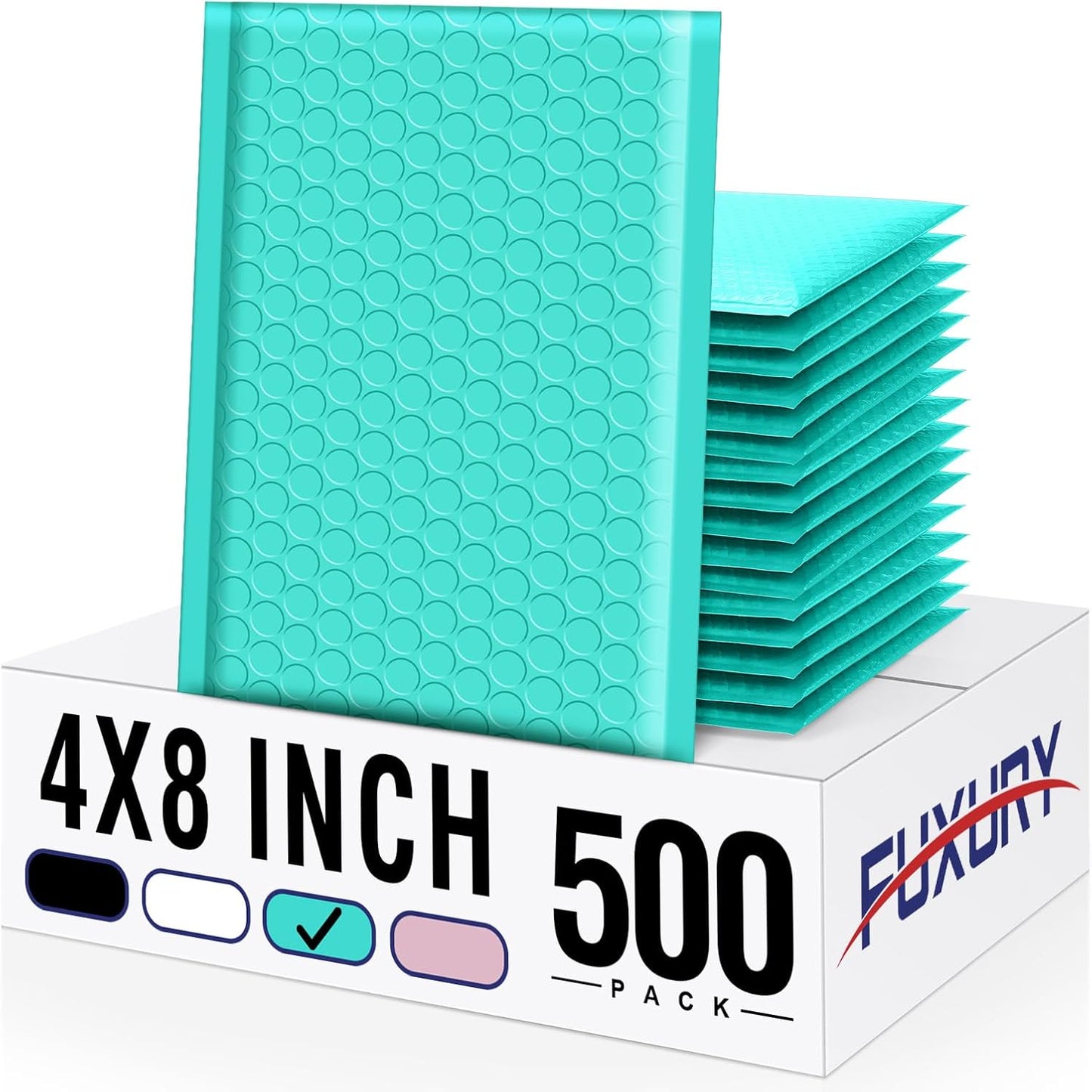 Fuxury Small Bubble Mailers 4x8 Inch 500 Pack, Teal Bubble Mailer, Self Seal Padded Envelopes Gifts Mailing Envelopes Bubble Padded for Shipping, Small Business Bulk