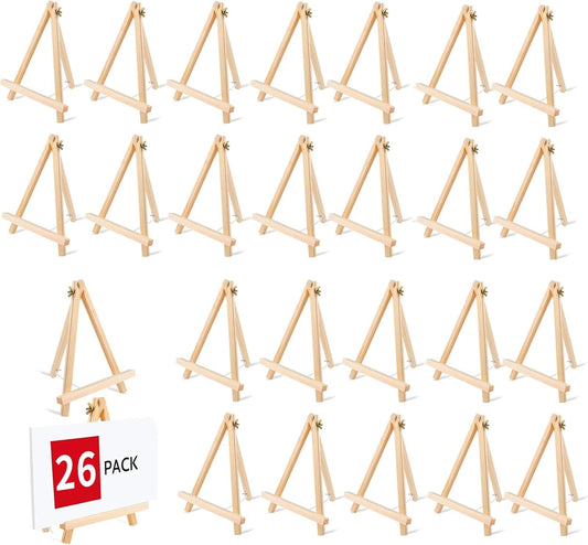 26 Pack 9 Inch Wood Easel, Painting Party Easel, Kids Student Tabletop Easels for Painting, Portable Canvas Photo Picture Sign Holder Tripod Painting Easels for Art & Crafts