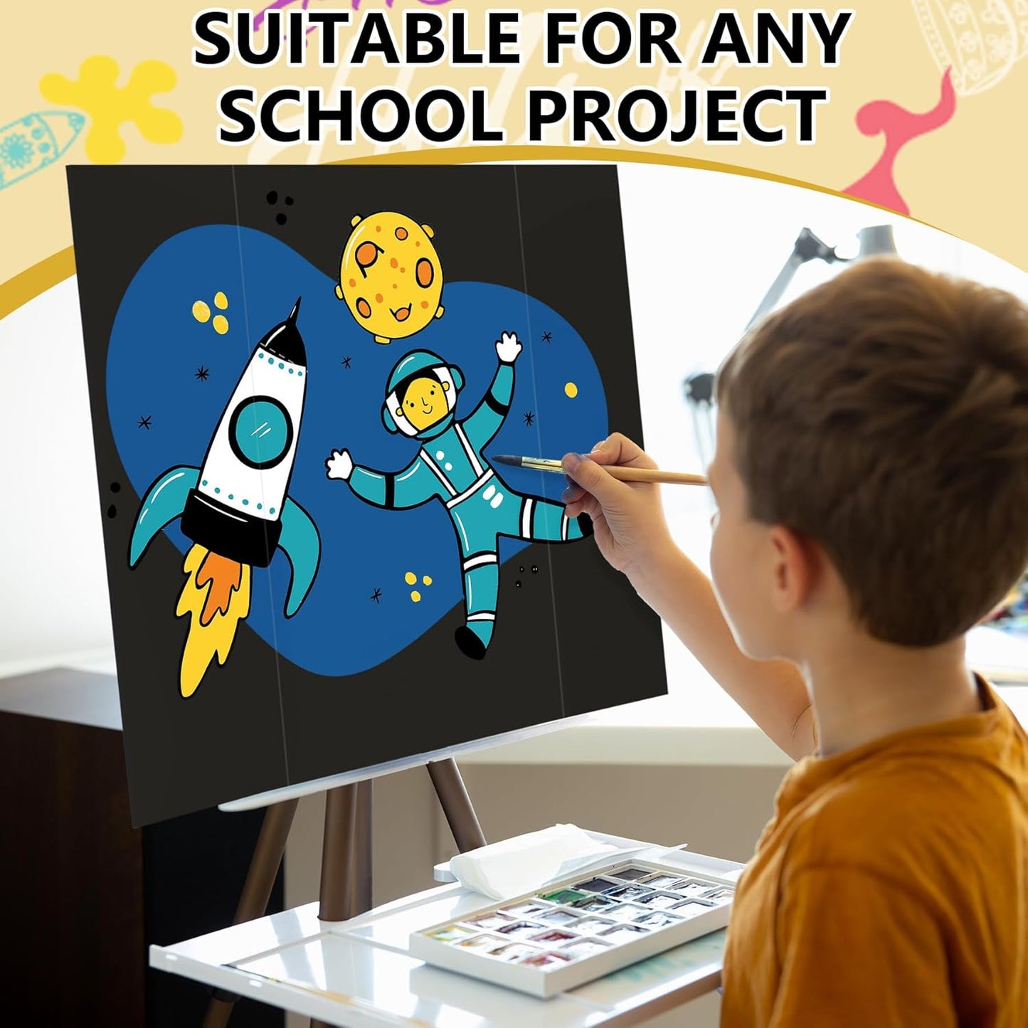 HAUTOCO 4 Pcs Medium Trifold Poster Board 26 x 15.74 inches Tri Fold Presentation Boards Black Corrugated Cardboard for Science Fair, School Project, Event Displays, Business