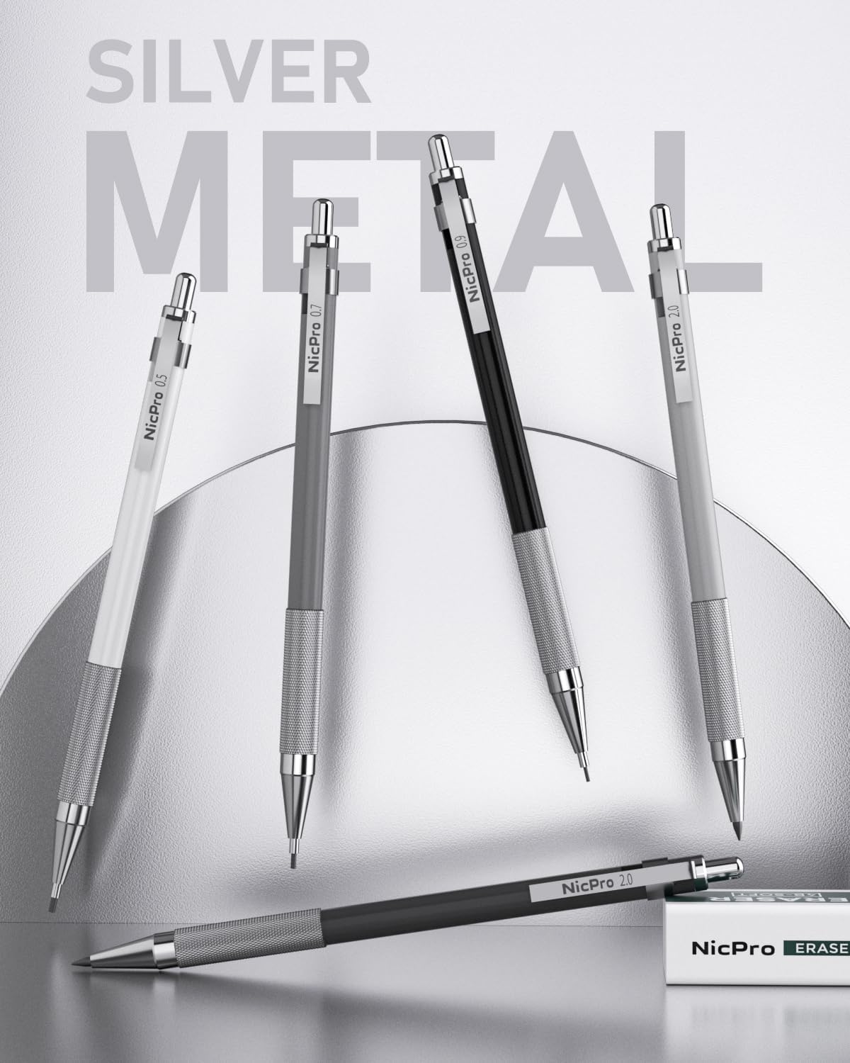 Nicpro 38PCS Art Mechanical Pencils Set in Leather Case, 3 PCS Metal Drafting Pencil 0.5, 0.7, 0.9 mm & 5 PCS 2mm Lead Holder (6B 4B 2B HB 2H 4H Colors) For Sketching Drawing With 20 Tube Lead Refills