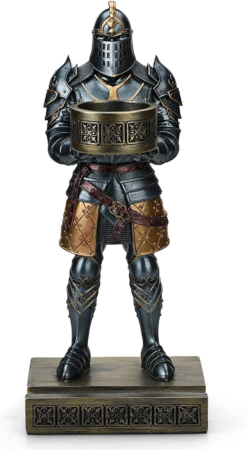King's Guard Standup Knight Candlestick Holders Resin TeaLight Holder Warrior Mobile Phone Stand Pen Holder Candle Holder for Restaurant, Altar, Home Table(Blue)