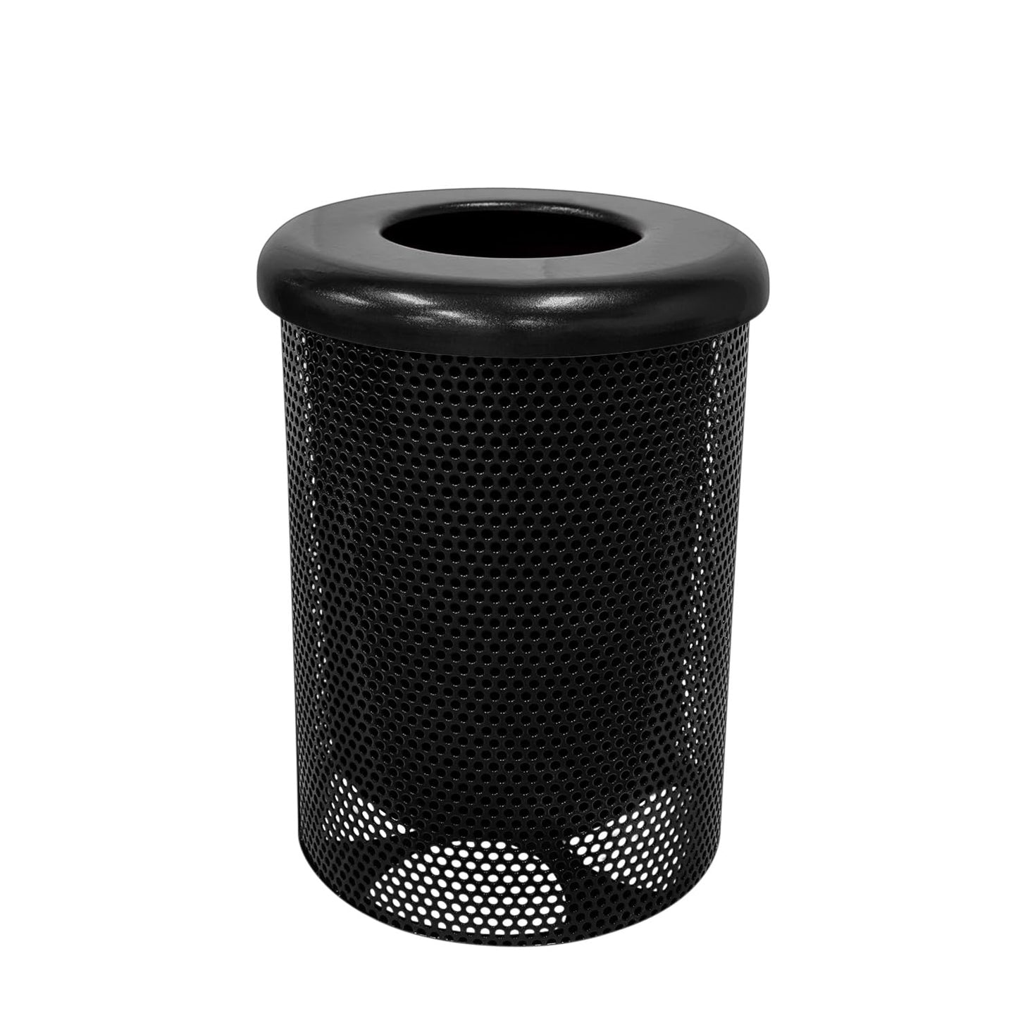 RFT-P-TXTBLK Heavy Duty Round Trash Receptacle with Flat Top, Liner Included, 32 Gallon, Textured Black, Made in America