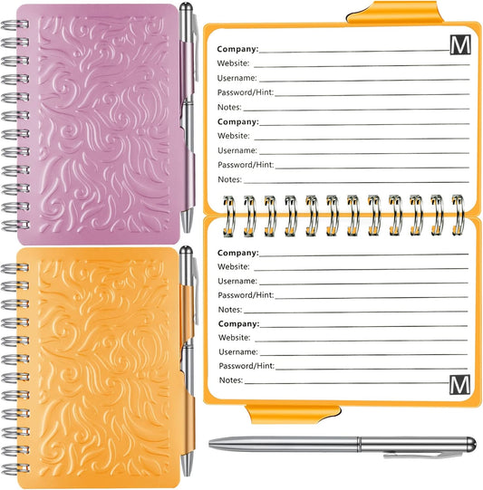 Zonon 2 Pcs Mini Password Book with Alphabetical Tabs Metal Password Keeper Book Portable Organizer Elegant Mandala Pattern Notebook with Pen, Spiral Bound for Information(Purple, Orange)