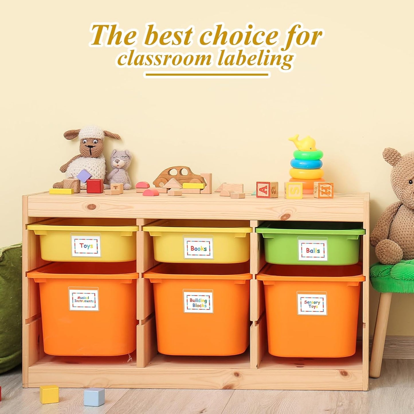 Jeyiour 100 Pcs Label Holders Adhesive Nameplate Pockets Storage Bin Labels Index Card Holder Shelf Plastic Peel Stick for Classroom Supermarket Bookshelf Library Student Box Drawer (3.6 x 2.9 Inch)