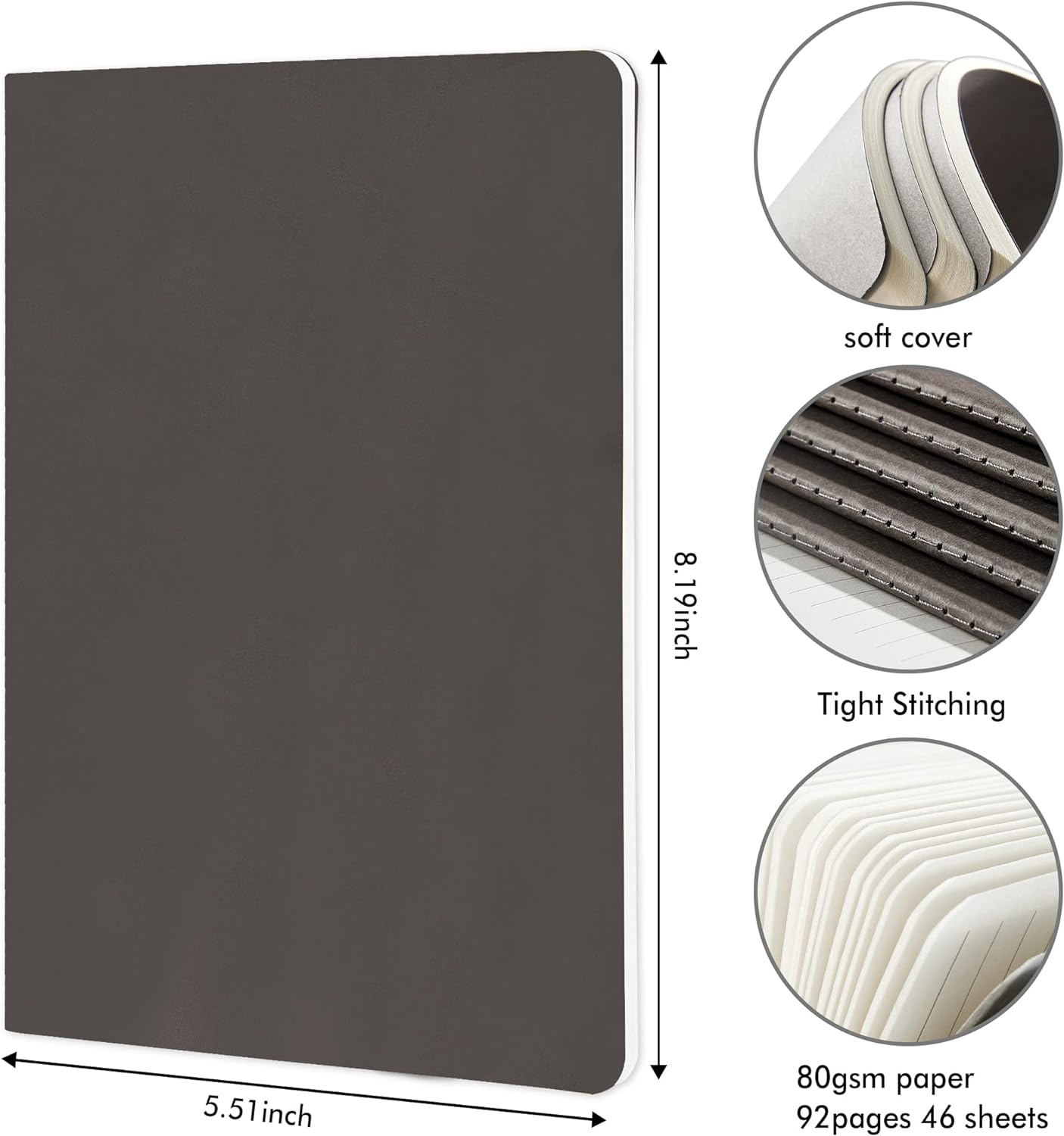 feela 16 Pack Soft Cover Journal Bulk, Lined Notebooks College Ruled for Work for Women Girl Writing, Blank Travel Journal Note Taking Notebook School Business Supplies, 8.2” x 5.5”, A5, Gray