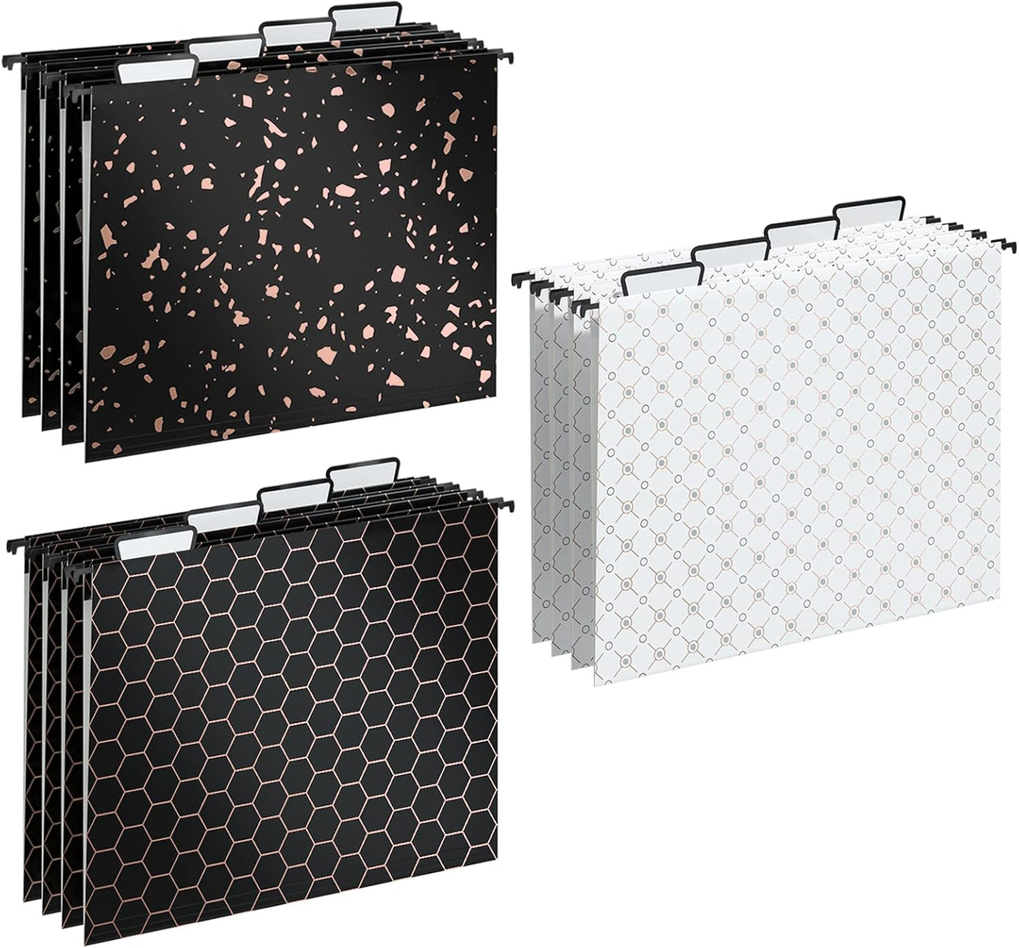 Y YOMA 12 Pack Decorative Hanging File Folders Letter Size Rose Gold File Folder Pretty Hanging Folder Organizer for Filing Cabinet Office Home with 1/5-Cut Adjustable Tabs, 3 Black Foil Design