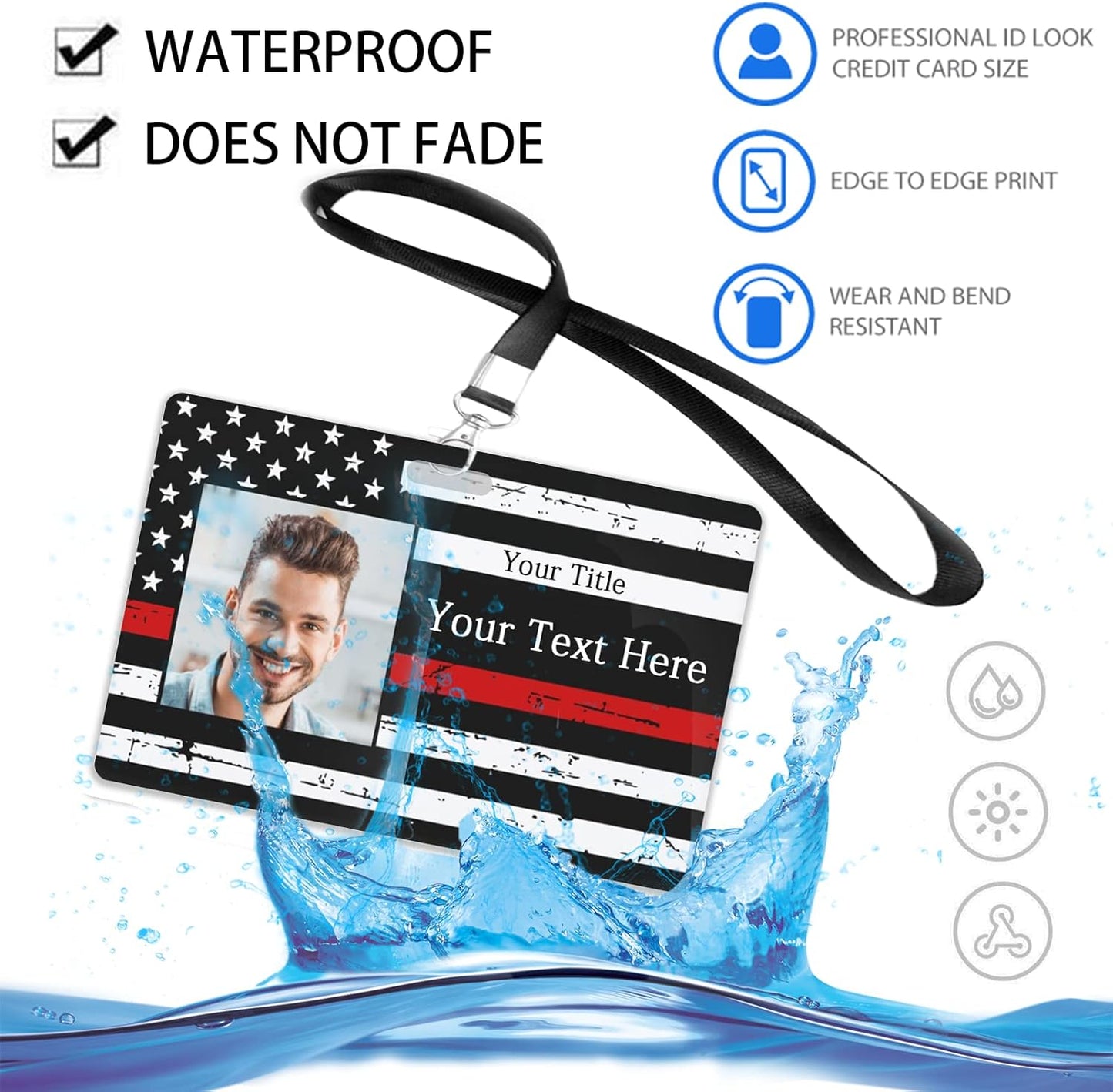 Custom Id Badge, Personalized Employee Photo Identification Card with Lanyard, Durable ID Card for Office Worker Doctor Nurse Student-Horizontal-Template1