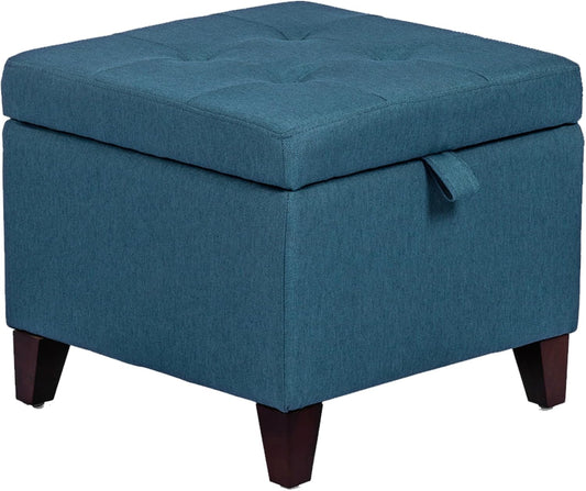 Adeco Square Fabric Storage Ottoman with Tufted Flip Top, 18x18x15