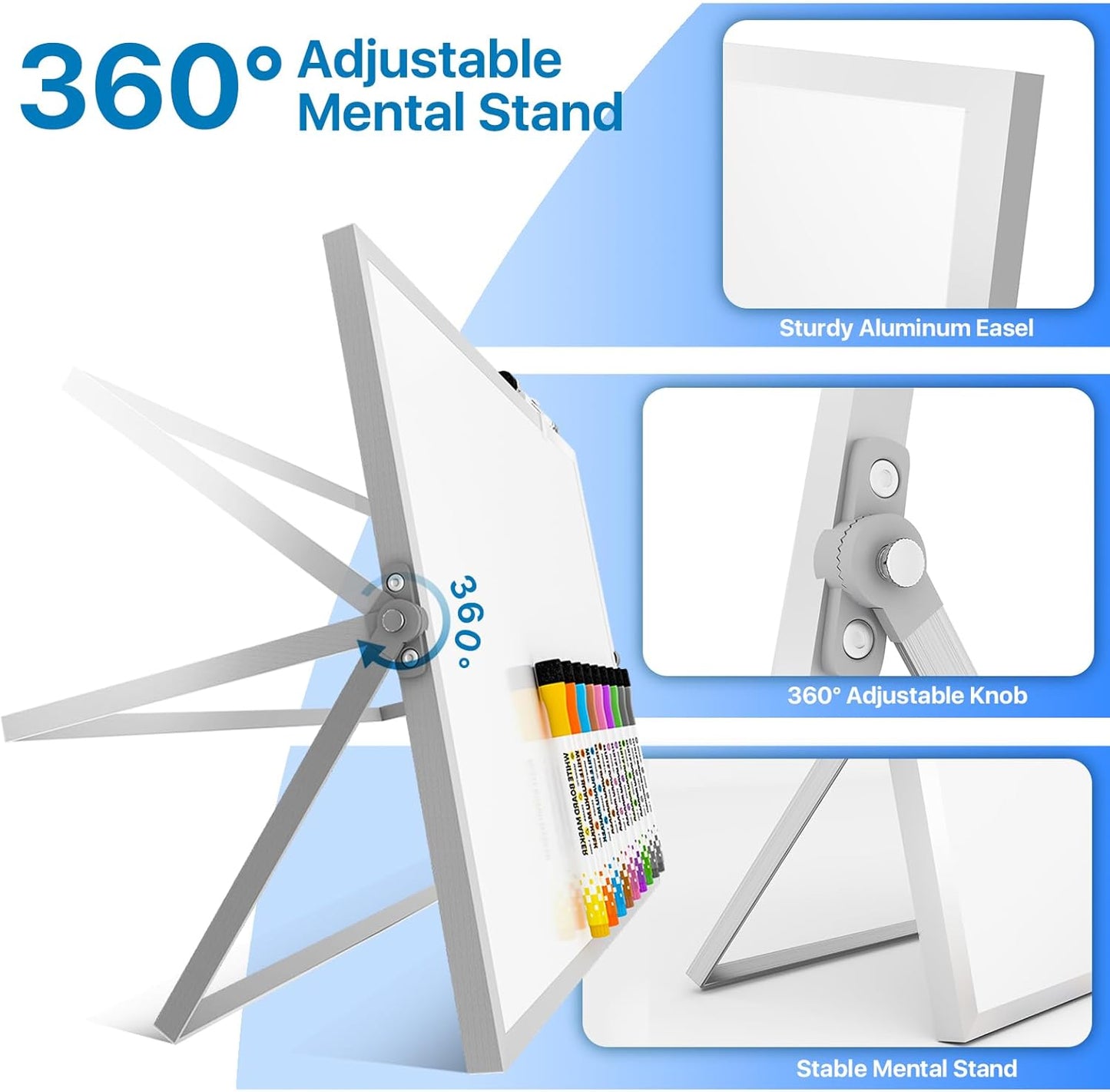 Dry Erase White Board with Stand,Double-Sided Weekly Whiteboard 12"x16", 10 Markers, 6 Magnets, 1 Eraser, Portable Desktop Whiteboard for Planning,Weekly Schedule Board for School for Home