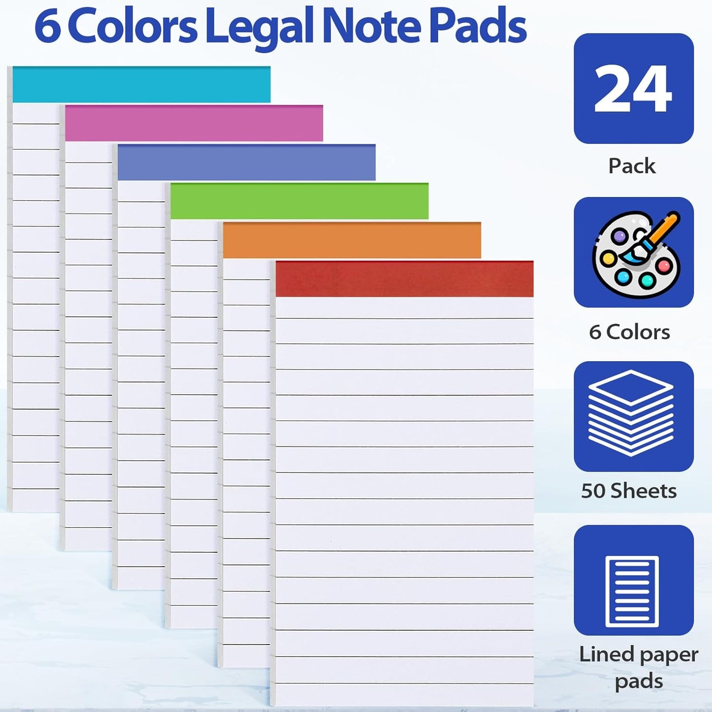 Colarr 24 Pack Legal Pads 3 x 5 Inches Lined Notepads 50 Sheets Wide Ruled Writing Pads for School College Office Business