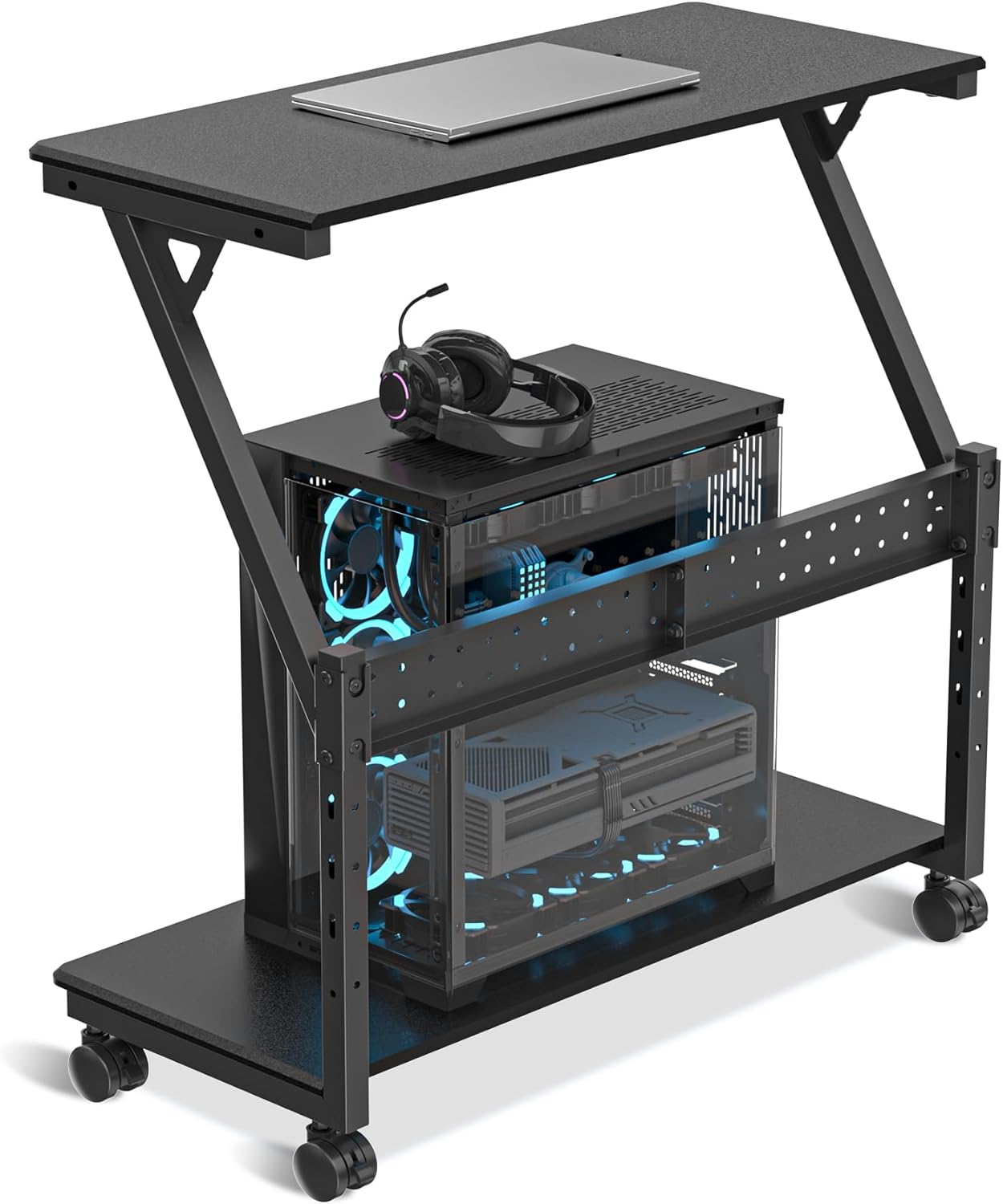 Suptek Computer Tower Stand,Height Adjustable PC Tower Stand/Cart with Wheels, Mobile Rolling CPU Holder, Computer Cart Side Stand for Computer Desk,23.22"-31.10"Hx29.13" Lx13.77" W, Black